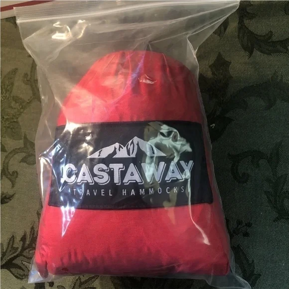 Castaway Travel Hammock Double Red/Charcoal Camping w/2 Tree Straps Free Ship - Picture 3 of 5